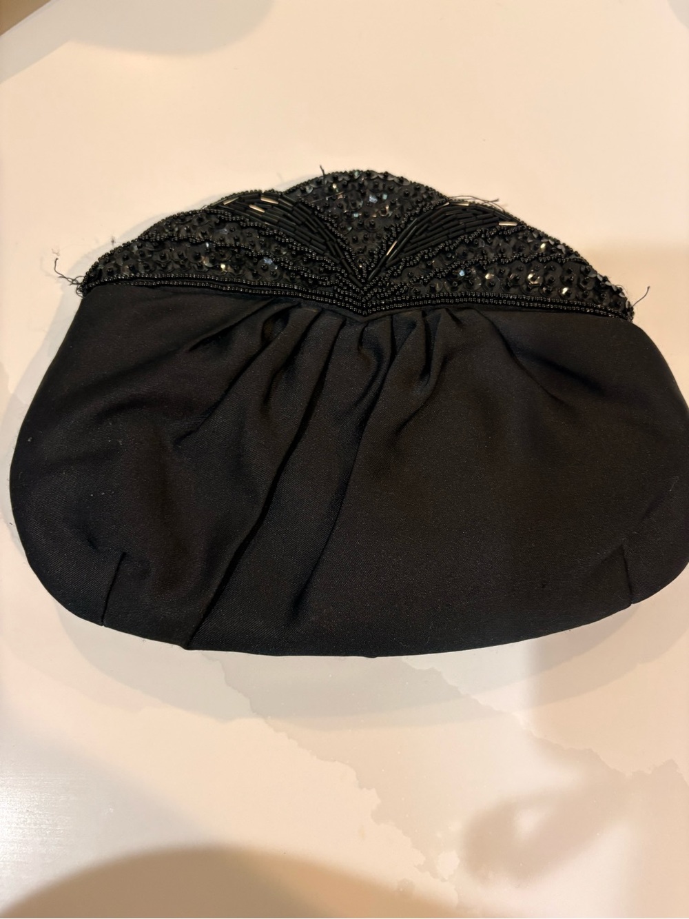 Milor Black Beaded Evening Clutch with Gathered Satin Body